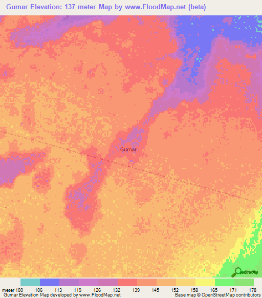 Gumar,Somalia Elevation Map