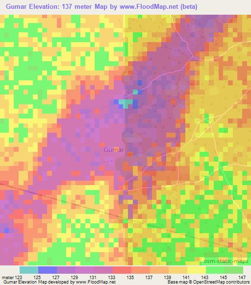 Gumar,Somalia Elevation Map