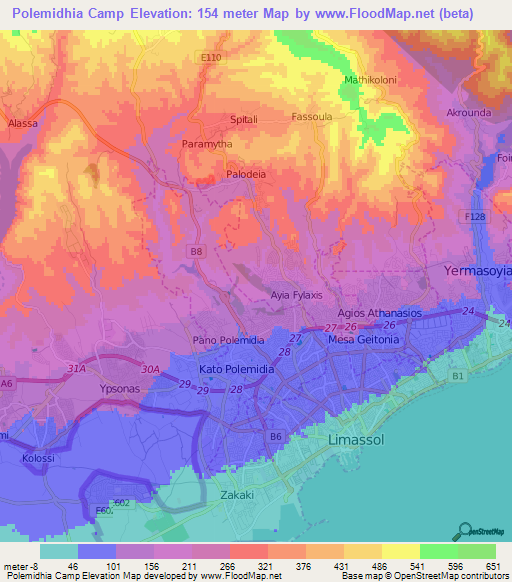 Polemidhia Camp,Cyprus Elevation Map