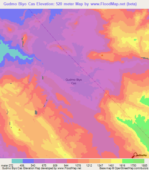 Gudmo Biyo Cas,Somalia Elevation Map