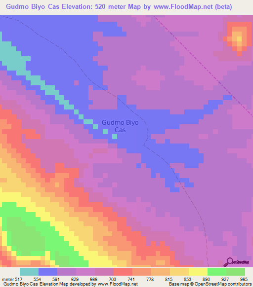 Gudmo Biyo Cas,Somalia Elevation Map