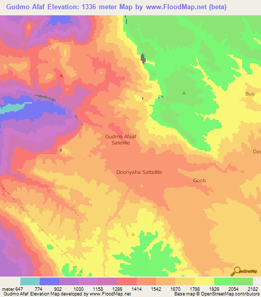 Gudmo Afaf,Somalia Elevation Map