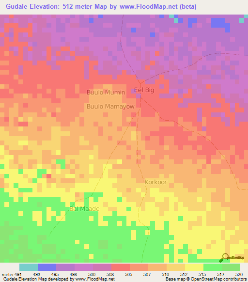 Gudale,Somalia Elevation Map