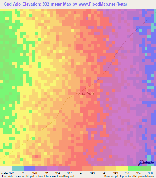 Gud Ado,Somalia Elevation Map