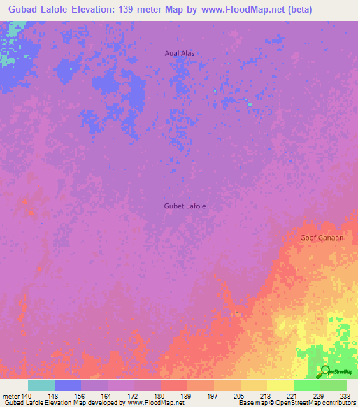 Gubad Lafole,Somalia Elevation Map