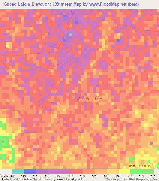 Gubad Lafole,Somalia Elevation Map