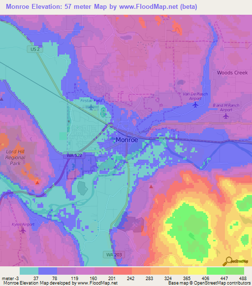 Elevation of Monroe,US Elevation Map, Topography, Contour