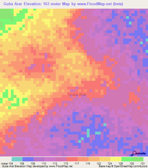Guba Arar,Somalia Elevation Map