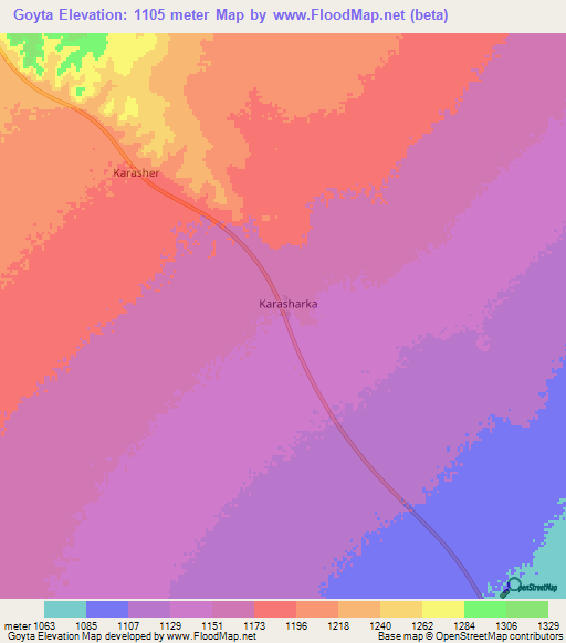 Goyta,Somalia Elevation Map