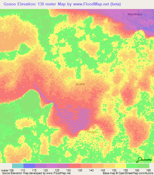 Goxoo,Somalia Elevation Map