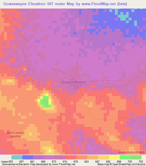Gowsaweyne,Somalia Elevation Map