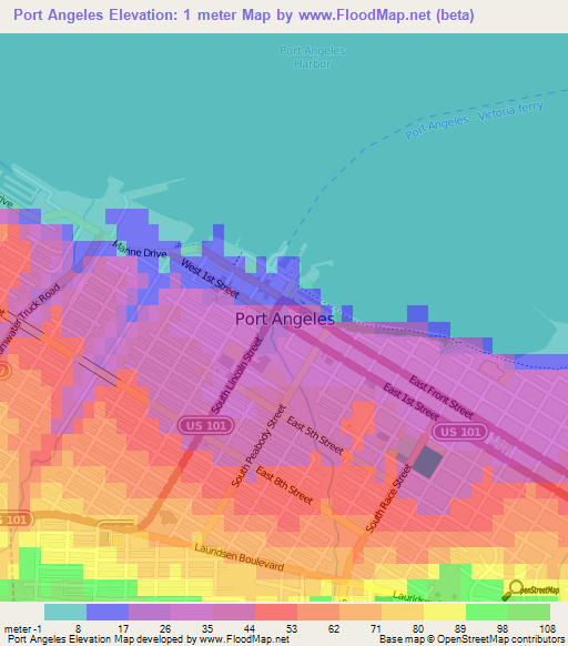Port Angeles,US Elevation Map