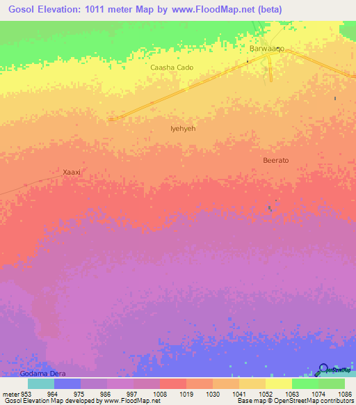 Gosol,Somalia Elevation Map