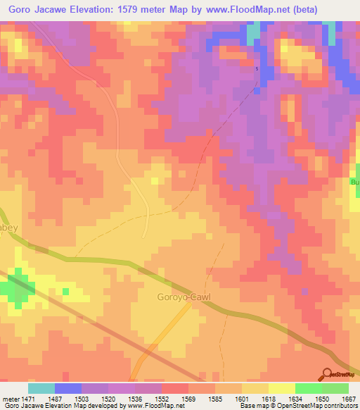 Goro Jacawe,Somalia Elevation Map