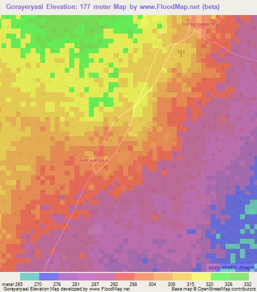 Gorayeryaal,Somalia Elevation Map