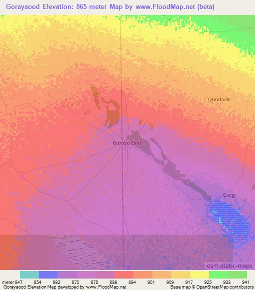 Gorayaood,Somalia Elevation Map