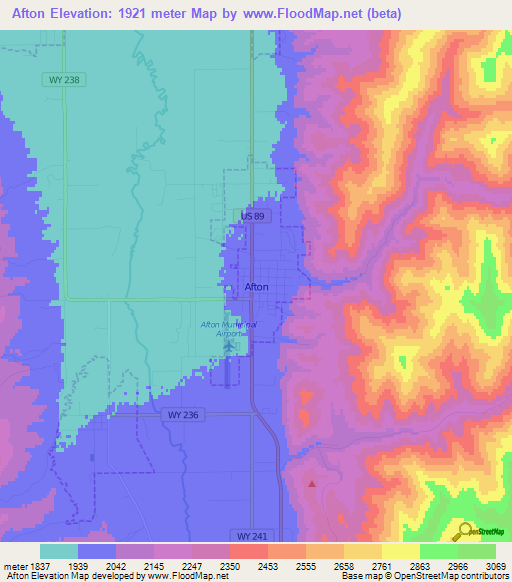 Afton,US Elevation Map