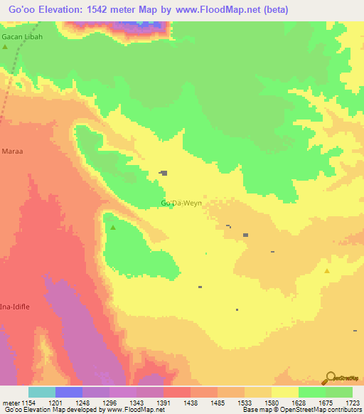 Go'oo,Somalia Elevation Map