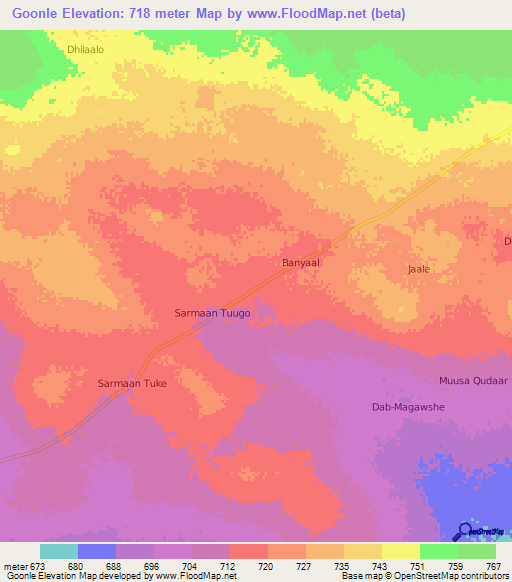 Goonle,Somalia Elevation Map