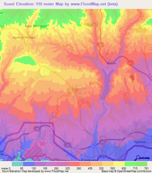 Souni,Cyprus Elevation Map