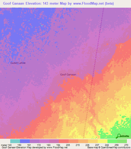 Goof Ganaan,Somalia Elevation Map
