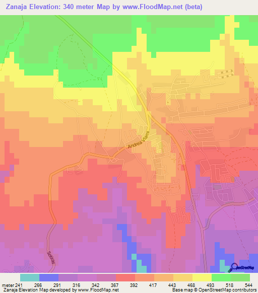 Zanaja,Cyprus Elevation Map