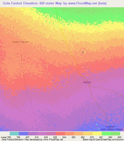 Gola Fardod,Somalia Elevation Map