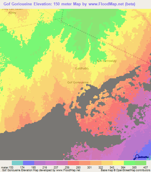 Gof Gorioueine,Somalia Elevation Map