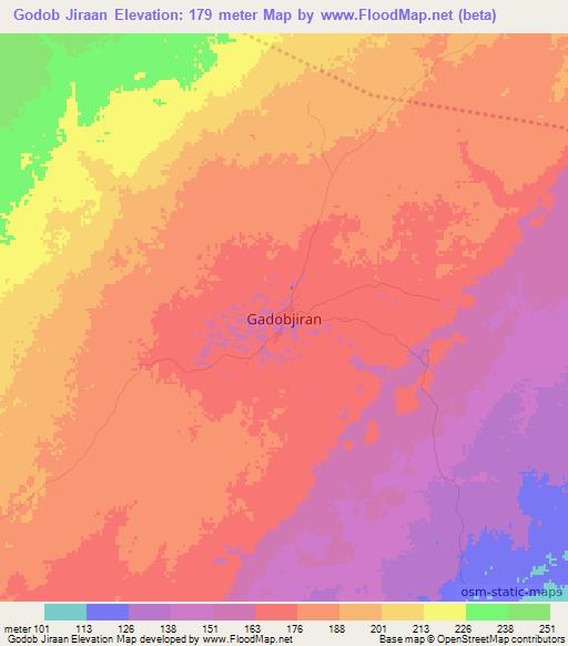 Godob Jiraan,Somalia Elevation Map