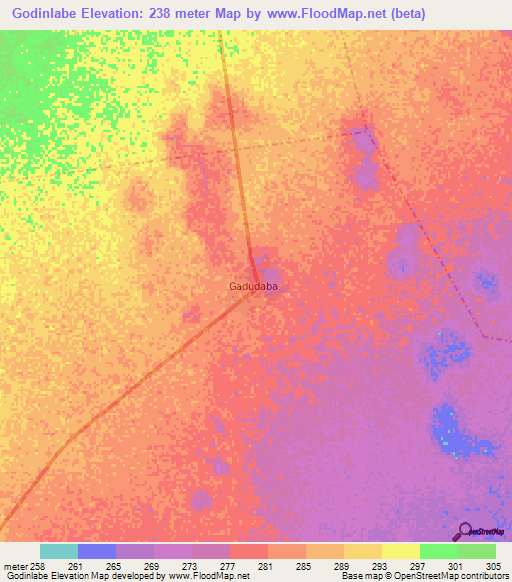 Godinlabe,Somalia Elevation Map