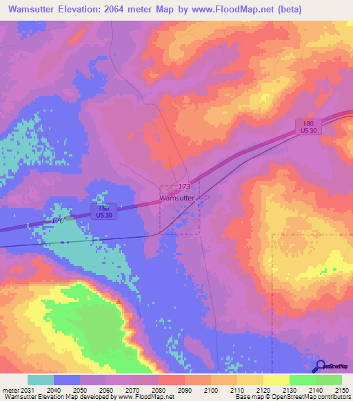 Elevation of Wamsutter,US Elevation Map, Topography, Contour