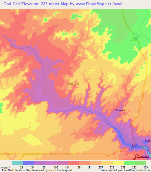 God Cad,Somalia Elevation Map