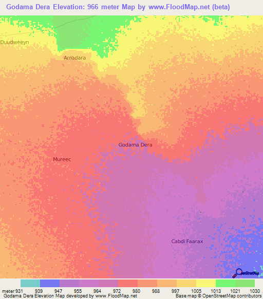 Godama Dera,Somalia Elevation Map