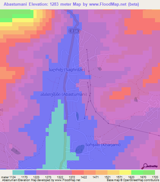 Abastumani,Georgia Elevation Map
