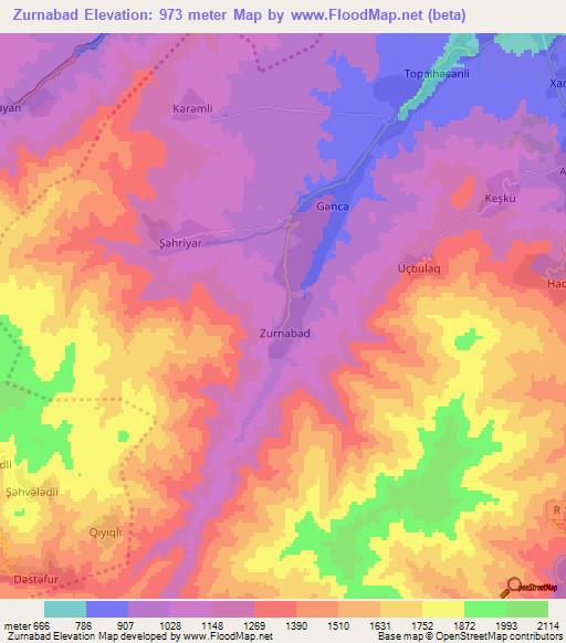 Zurnabad,Azerbaijan Elevation Map