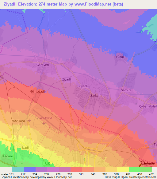 Ziyadli,Azerbaijan Elevation Map