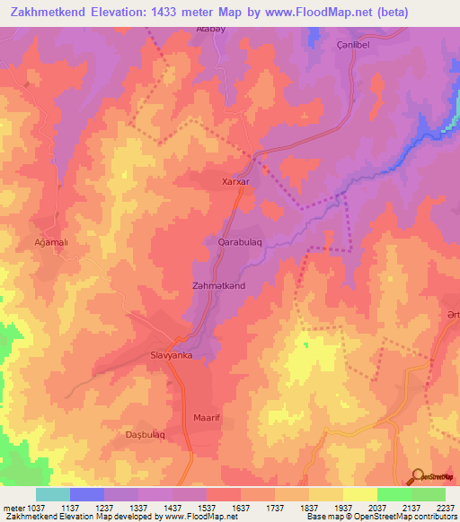 Zakhmetkend,Azerbaijan Elevation Map