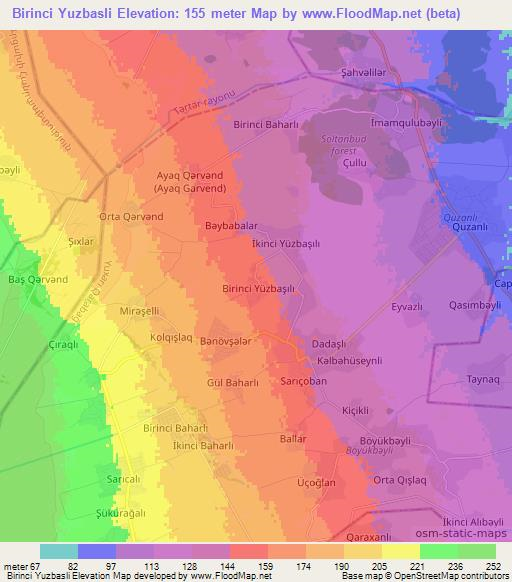 Birinci Yuzbasli,Azerbaijan Elevation Map