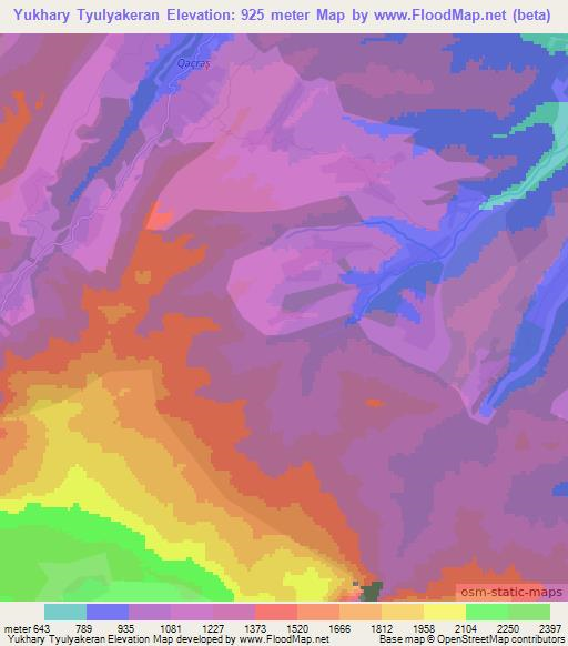 Yukhary Tyulyakeran,Azerbaijan Elevation Map