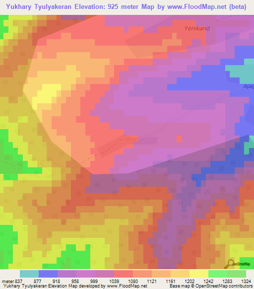 Yukhary Tyulyakeran,Azerbaijan Elevation Map