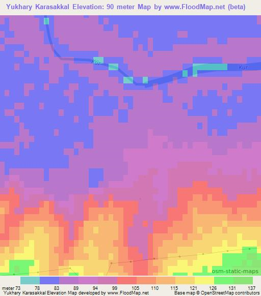 Yukhary Karasakkal,Azerbaijan Elevation Map