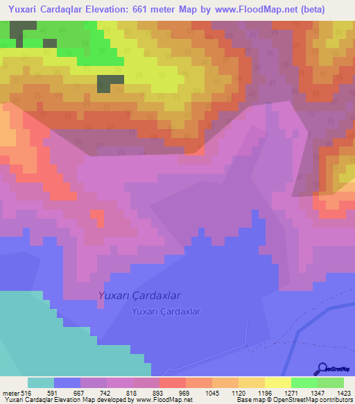 Yuxari Cardaqlar,Azerbaijan Elevation Map