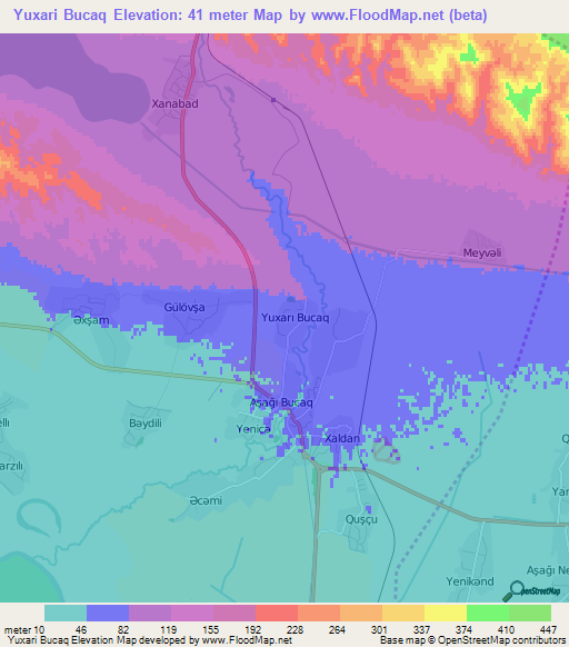 Yuxari Bucaq,Azerbaijan Elevation Map