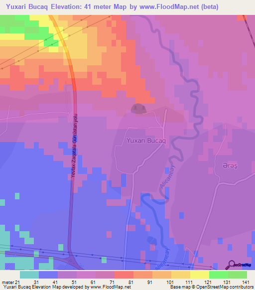 Yuxari Bucaq,Azerbaijan Elevation Map
