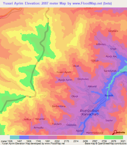 Yuxari Ayrim,Azerbaijan Elevation Map