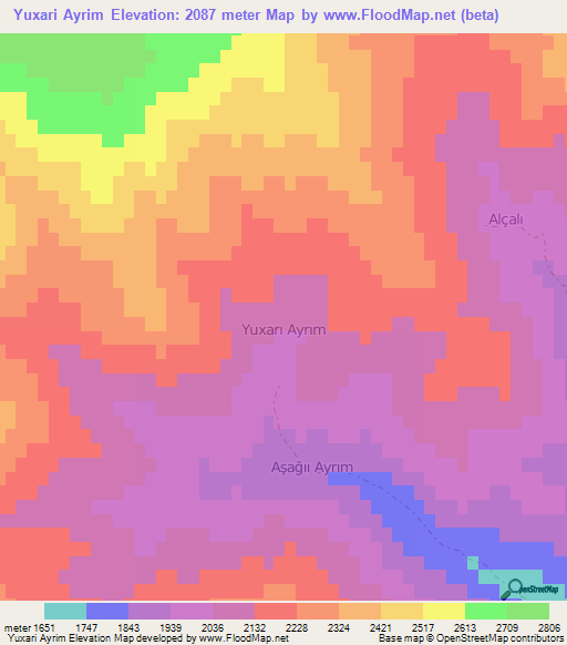 Yuxari Ayrim,Azerbaijan Elevation Map