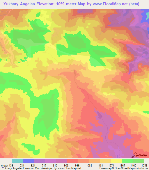 Yukhary Angelan,Azerbaijan Elevation Map