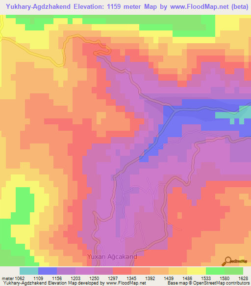 Yukhary-Agdzhakend,Azerbaijan Elevation Map