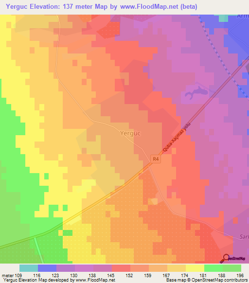 Yerguc,Azerbaijan Elevation Map