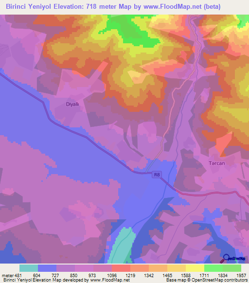 Birinci Yeniyol,Azerbaijan Elevation Map
